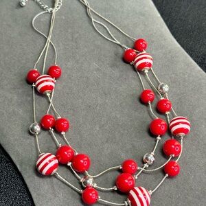 Red and Silver Beaded Necklace